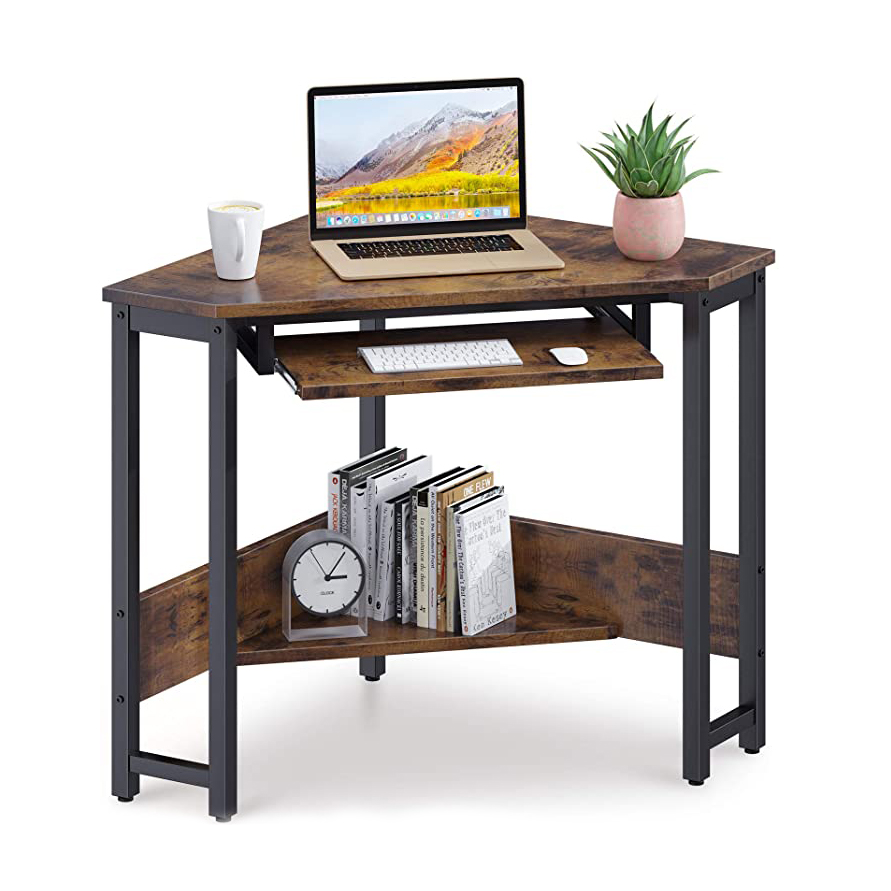 Iron frame wooden corner computer table